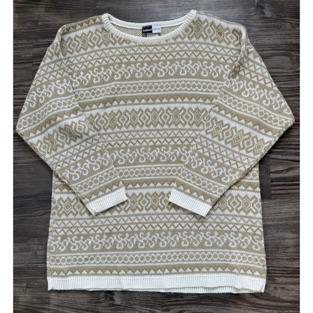 Vintage Grandpa Sweater Gold Holiday Large USA Cabincore costal grandma thick